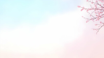 "A serene wallpaper with a gradient pastel sky background (light blue to pink), featuring thin black branches with tiny pink flowers in the top right corner. The center is left blank in a soft white 