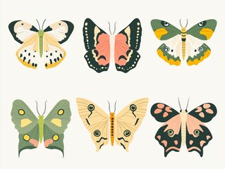 Naklejka premium Colorful Collection of Illustrative Butterflies on a Light Background
