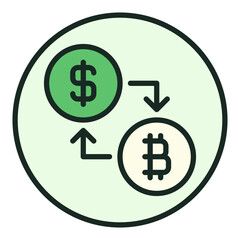 BTC and Dollar vector Trading colored round icon or logo element
