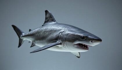 Fototapeta premium a diving shark, white background, sharp fins, fierce teeth, 4k resolution