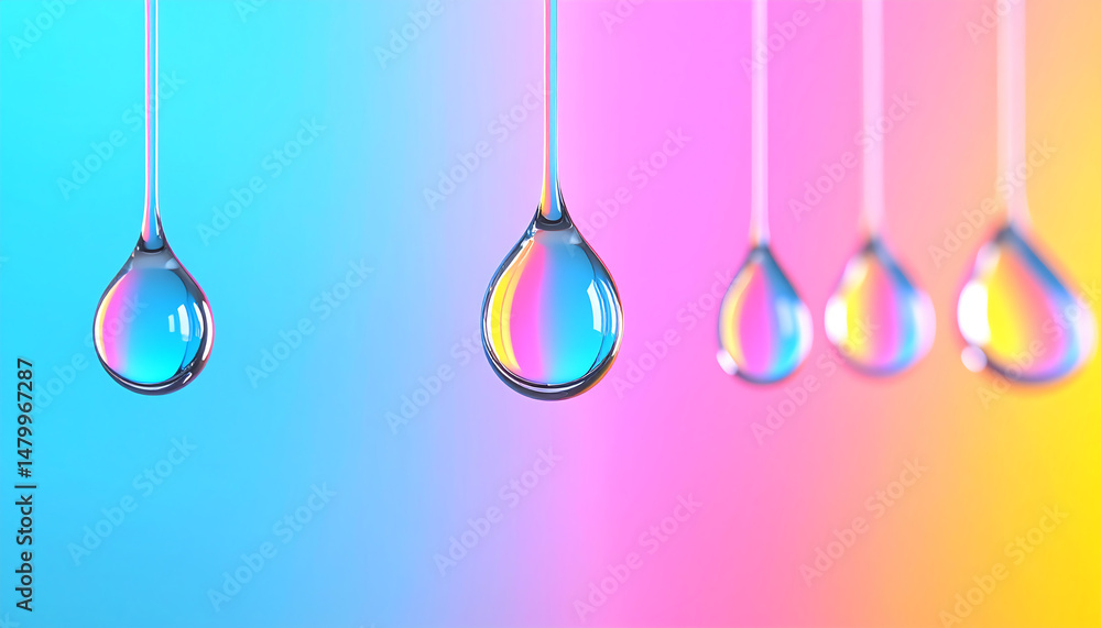 Poster colorful water droplets suspended against a vibrant gradient background create a visually striking a