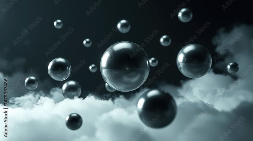 Poster floating orbs suspended in a misty atmosphere create an ethereal visual experience