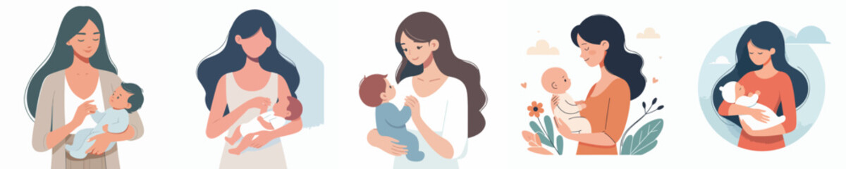 vector character woman carrying baby