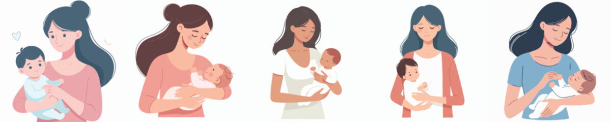 vector character woman carrying baby