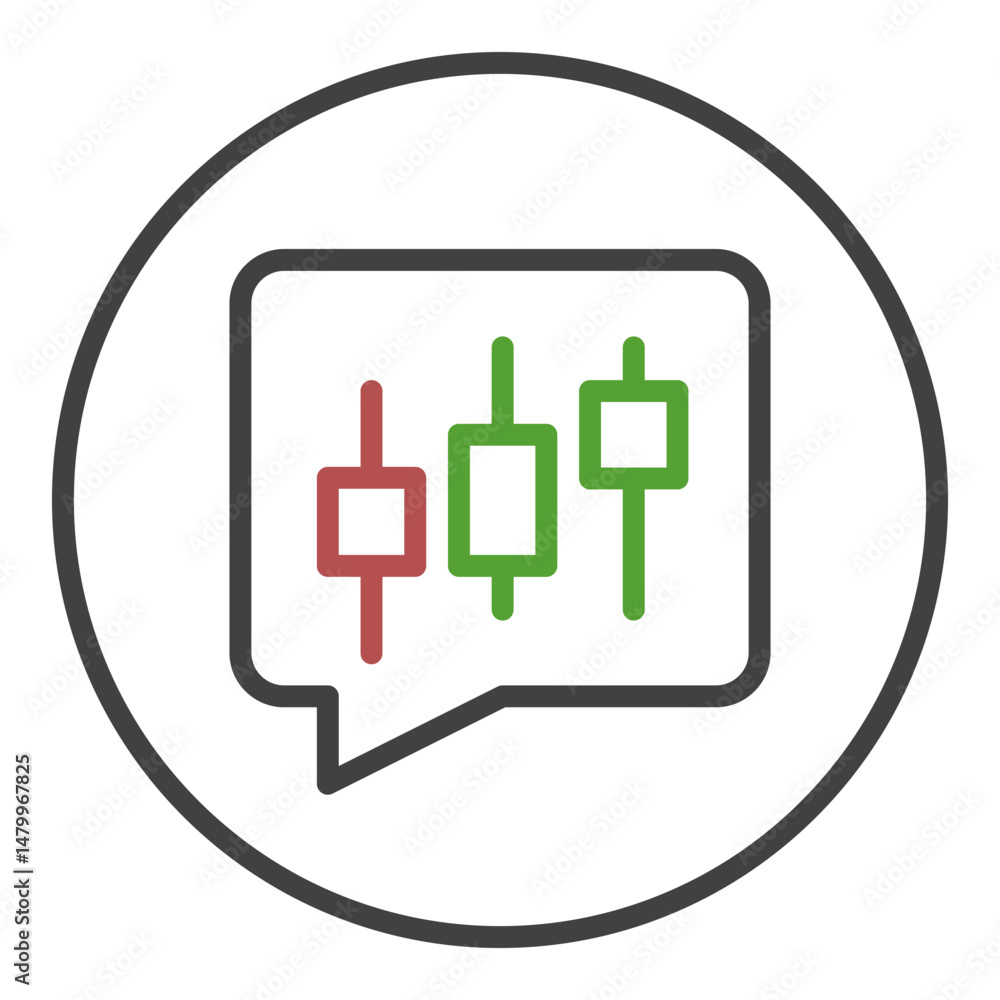 Aufkleber candlestick chart in speech bubble vector round icon or symbol in outline style