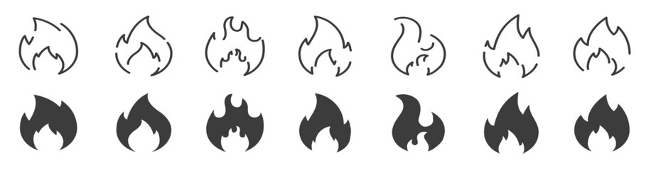 Fire icon collection. Fire icons collection. Different flames shapes. Vector illustration.