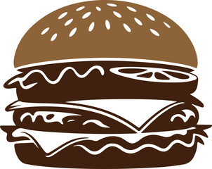 classic cheeseburger fast food, vector silhouette of hamburger, simple burger icon