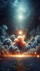 Earth, clouds and stars, nature background combined with beautiful graphics.