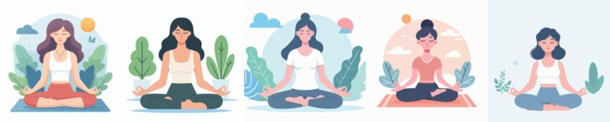 Obraz premium vector character woman meditating