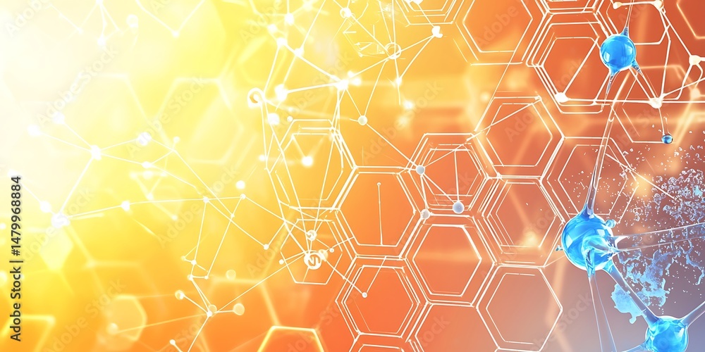 Poster colorful abstract background with geometric patterns and molecules
