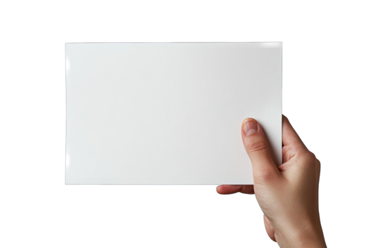 A Hand Holding A Blank White Card Isolated On A Transparent Background Showcasing Your Design Logo Or Message - Powered by Adobe