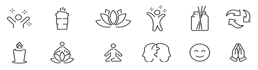 Mental health line icon set. Calm and meditation line icons. Vector illustration