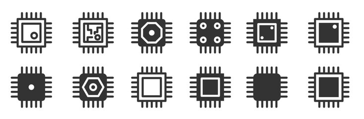 Micro chip icon set. Circuit board collection. Vector illustration