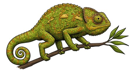 Obraz premium Hand-Drawn Chameleon Illustration; Reptile Sketch, Colorful Wildlife Art for Design