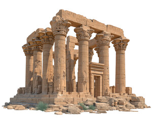 Obraz premium Ancient Egyptian temple featuring massive columns and intricate hieroglyphs, showcasing grandeur of historical architecture. This structure evokes sense of mystery and awe