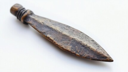 Obraz premium Ancient bronze spearhead, leaf-shaped blade, wooden handle