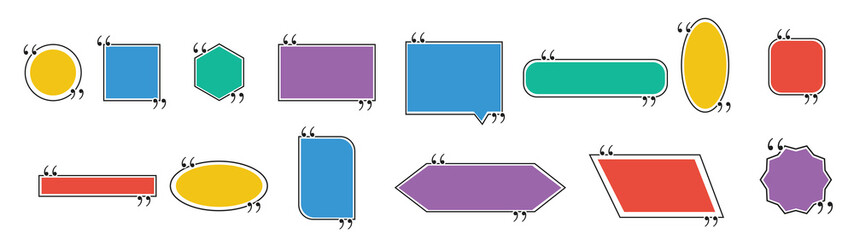 Quote box template icon set. Text bubble quote frame collection.