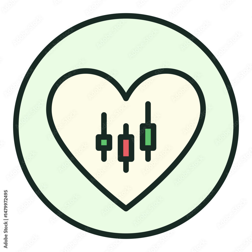 Poster heart with candlestick chart vector trading lover colored round icon or design element