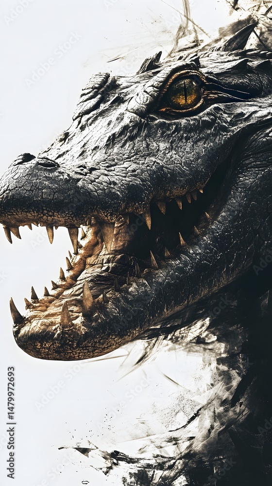 Poster close-up profile view of a menacing reptile head.