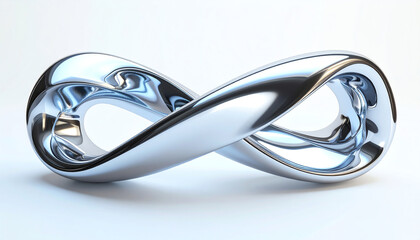 A sleek, metallic infinity symbol sculpture reflecting light, symbolizing eternity and continuity in a minimalist design