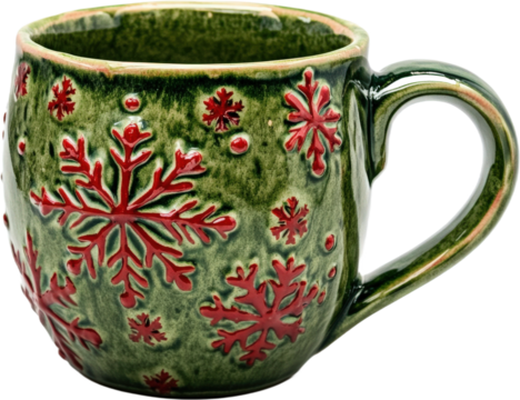 Christmas Green Ceramic Mug with Red Snowflakes