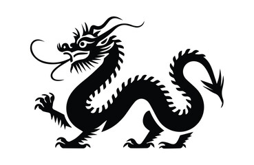 Bold Black and White Silhouette of a Majestic Chinese Dragon