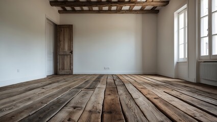 Rustic wooden floorboards in serene empty room