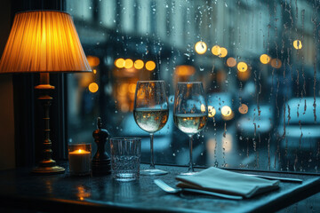 glasses of wine on a rainy day.