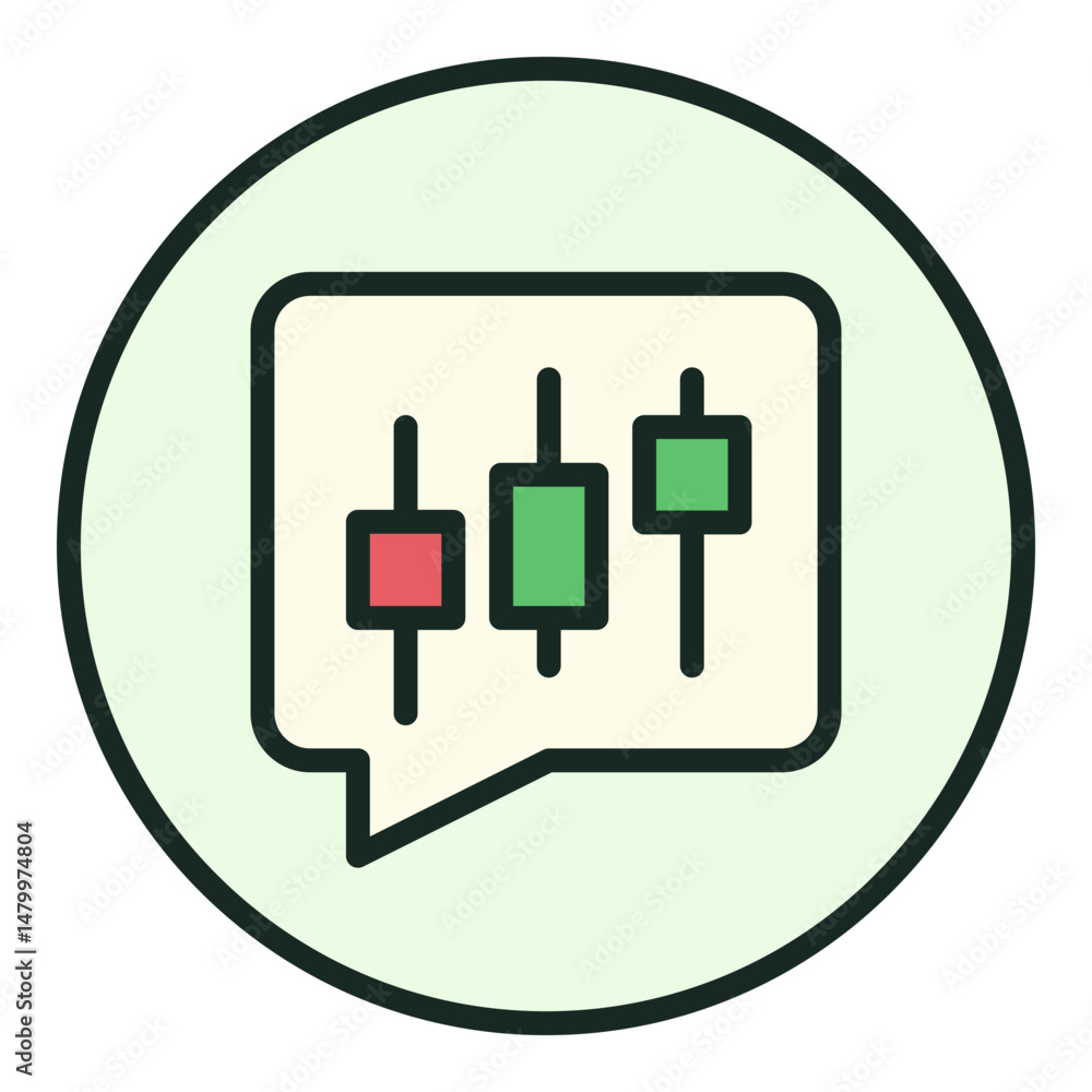 Poster speech bubble and candlestick chart vector round colored icon or sign