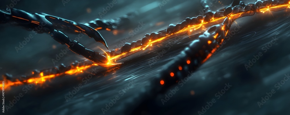 Poster abstract design of burning chains in dark space.