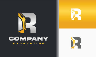 letter r with excavator arm combination