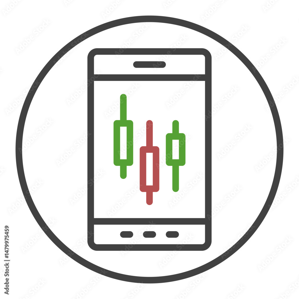 Poster trading on smartphone vector round icon or symbol in outline style