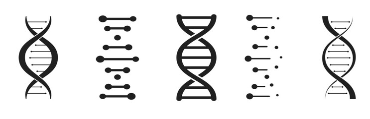 DNA icon set. DNA Structure molecule icon.  Chromosome icons. Vector illustration