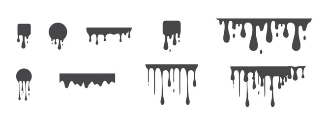 Dripping ink. Vector illustration. Liquid paint splash. Black dripping frames.
