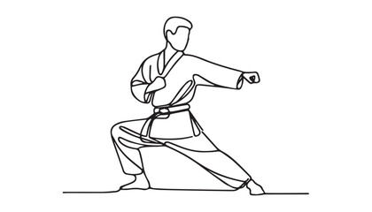Continuous one single minimal line drawing martial art