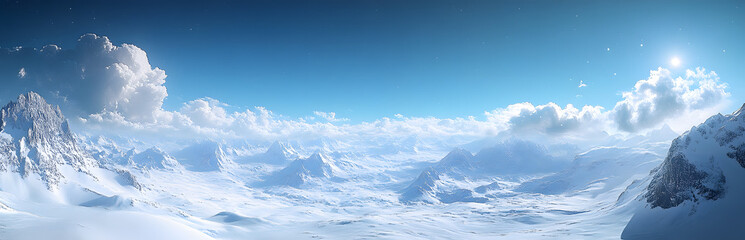 Blue sky panorama with white clouds. Seamless 360 degree sky dome for 3D graphics, game development or drone shot sky replacement. Clear blue sky with fluffy clouds.