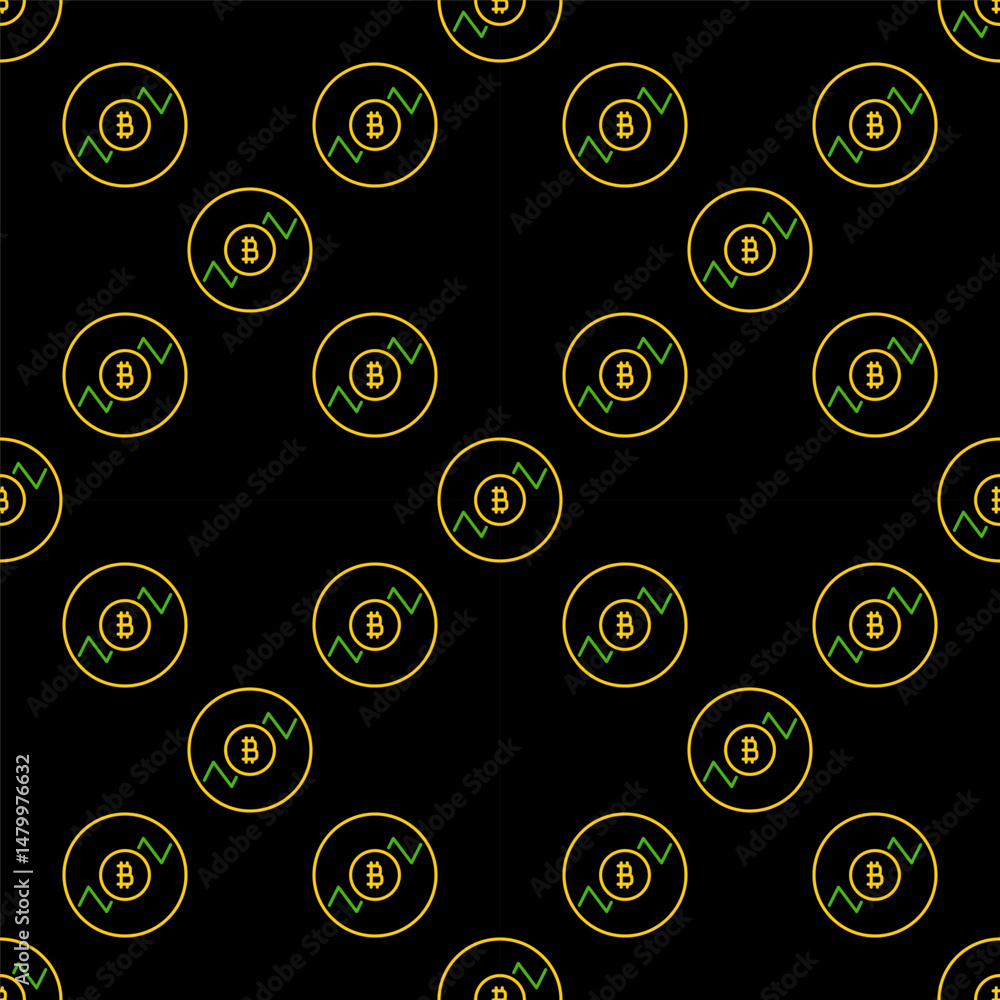 Poster bitcoin long position vector trading circle shaped seamless pattern in thin line style