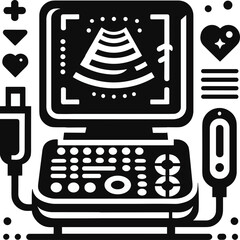 Medical ultrasound machine illustration with controls and graphics  