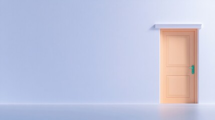 Minimalist interior with a pastel pink door set against a clean light blue wall and smooth floor, modern simple design emphasizing calm and serenity