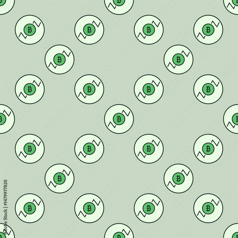 Aufkleber bitcoin long trading vector circle shaped colored seamless pattern