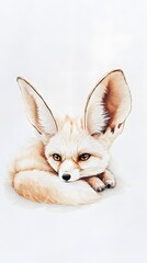 A delicate drawing of a resting desert fox.