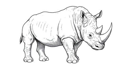 Fototapeta premium Rhinoceros Hand Drawing; Wildlife Concept, Large Herbivore Art Illustration Design