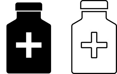 medicine bottle icon. Pharmaceutical dosage sign. minerals pill jar. prescription label, drug pills container
