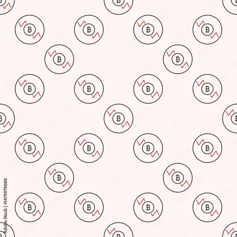 Poster bitcoin short position vector trading outline round seamless pattern