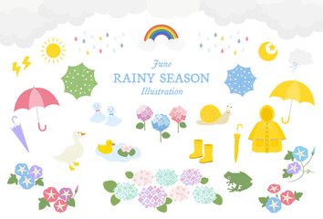 Rainyseason,梅雨イラストセット - obrazy, fototapety, plakaty