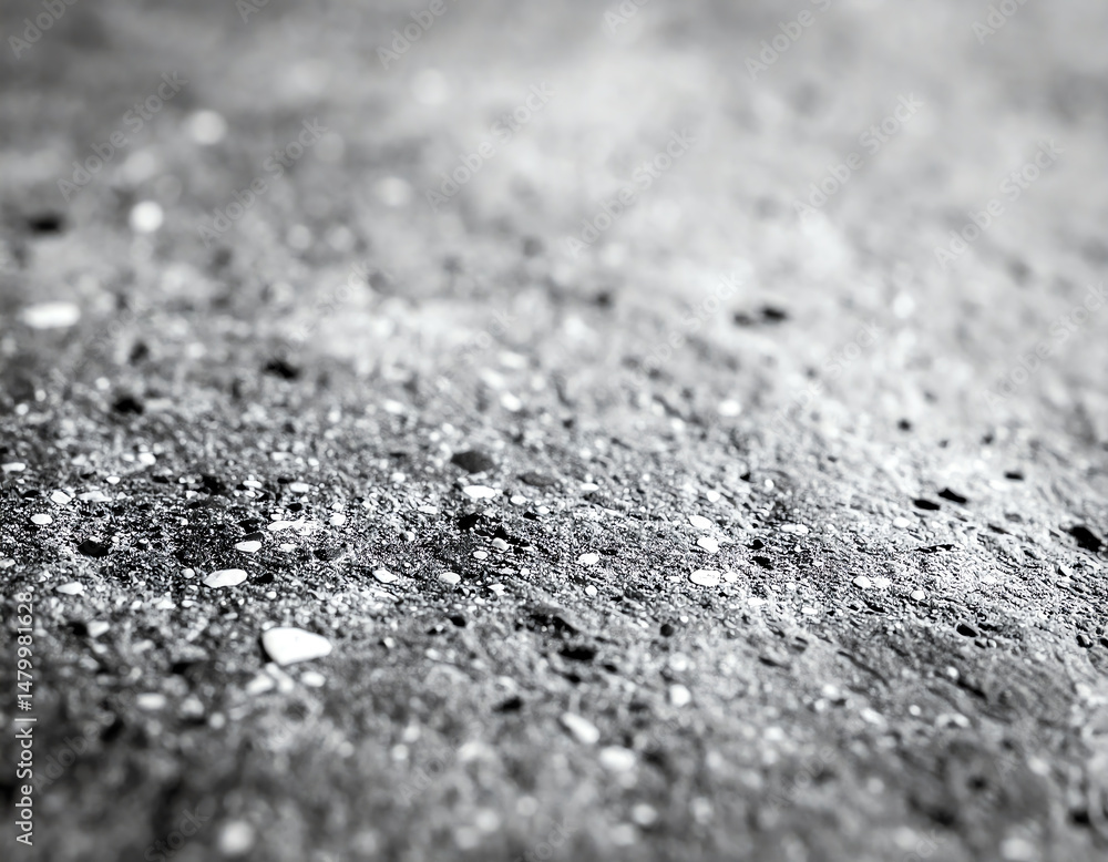 Poster a close-up image of a textured surface, revealing small pebbles and specks in black and white, creat