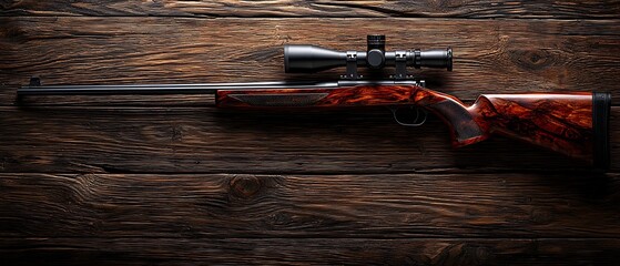 Classic Hunting Rifle with Scope on Rustic Wooden Background