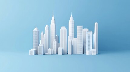 Obraz premium Minimalist white cityscape model against a light blue background