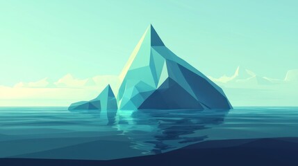 Low-poly iceberg floats serenely on calm teal water, reflecting its geometric form