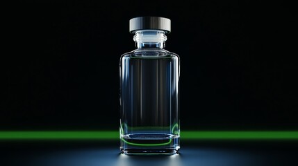 Clear Glass Bottle on Dark Background with Green Light